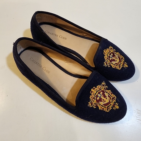 Charter Club navy Femmiie Slip On Smoking Loafers Women's Size 6M - Picture 11 of 13
